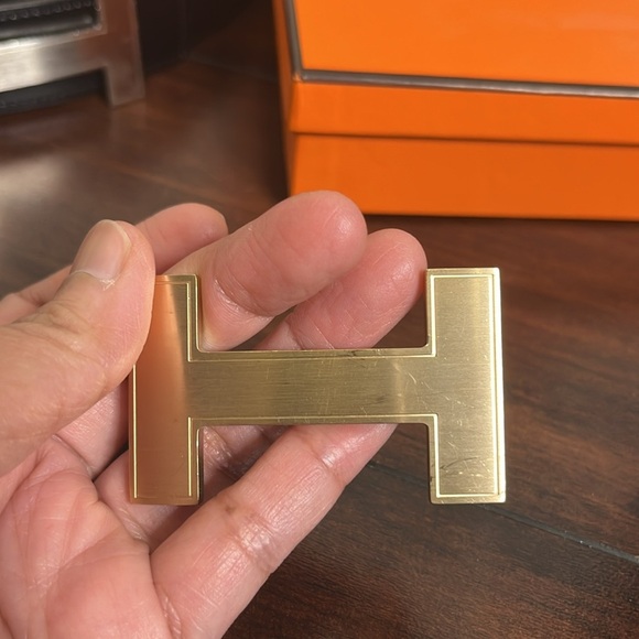 Hermes H Belt Buckles Gold Platinum & Reversible Leather Strap size 90 - Picture 2 of 16